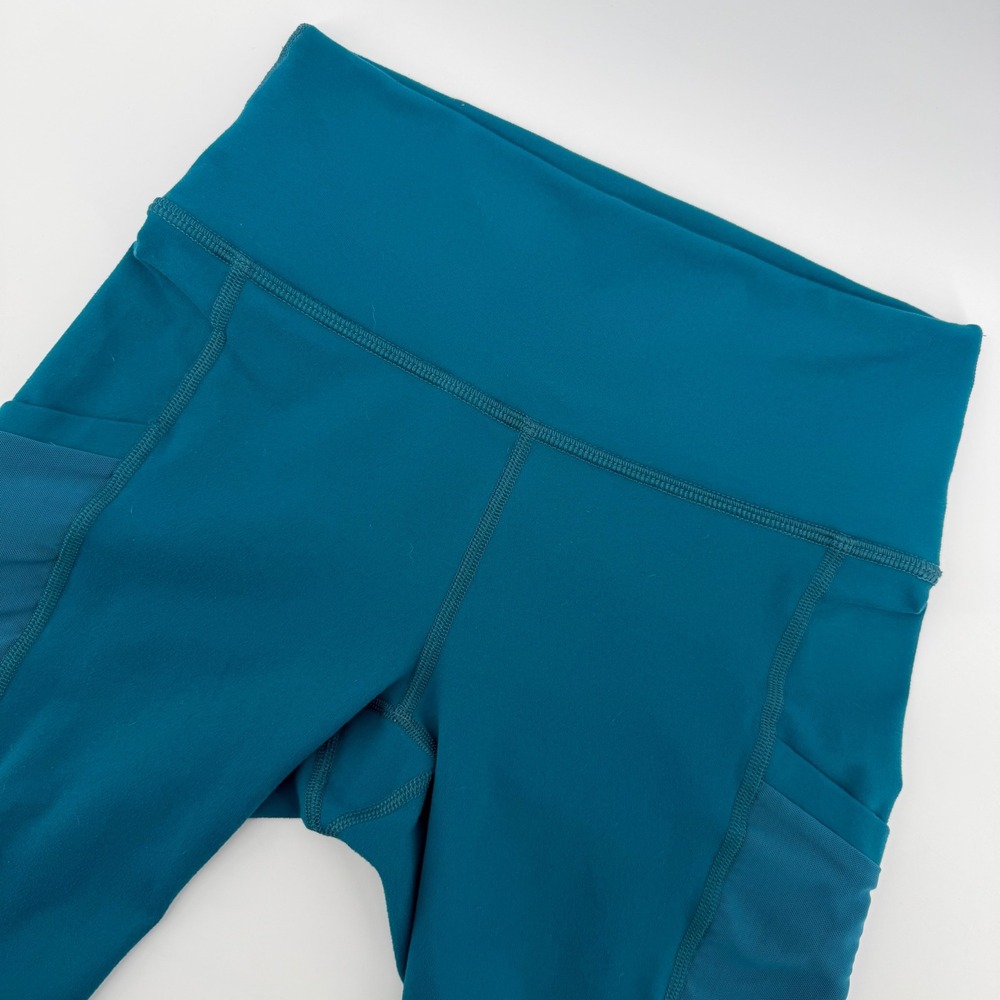 Fabletics Leggings Womens Small Teal High Waisted Mesh Pocket 7/8 Crop